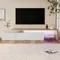 Anajqaqia Meuble TV, meuble bas, meuble TV avec espace de rangement pratique, avec éclairage LED et 3 armoires, blanc