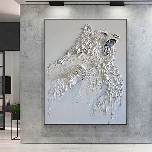 Mintura dipinti a olio su tela di animali con orso polare testurizzato in 3D fatti a mano, decorazione per la casa, arte murale moderna, immagine astratta di animali per l'arredamento della casa,