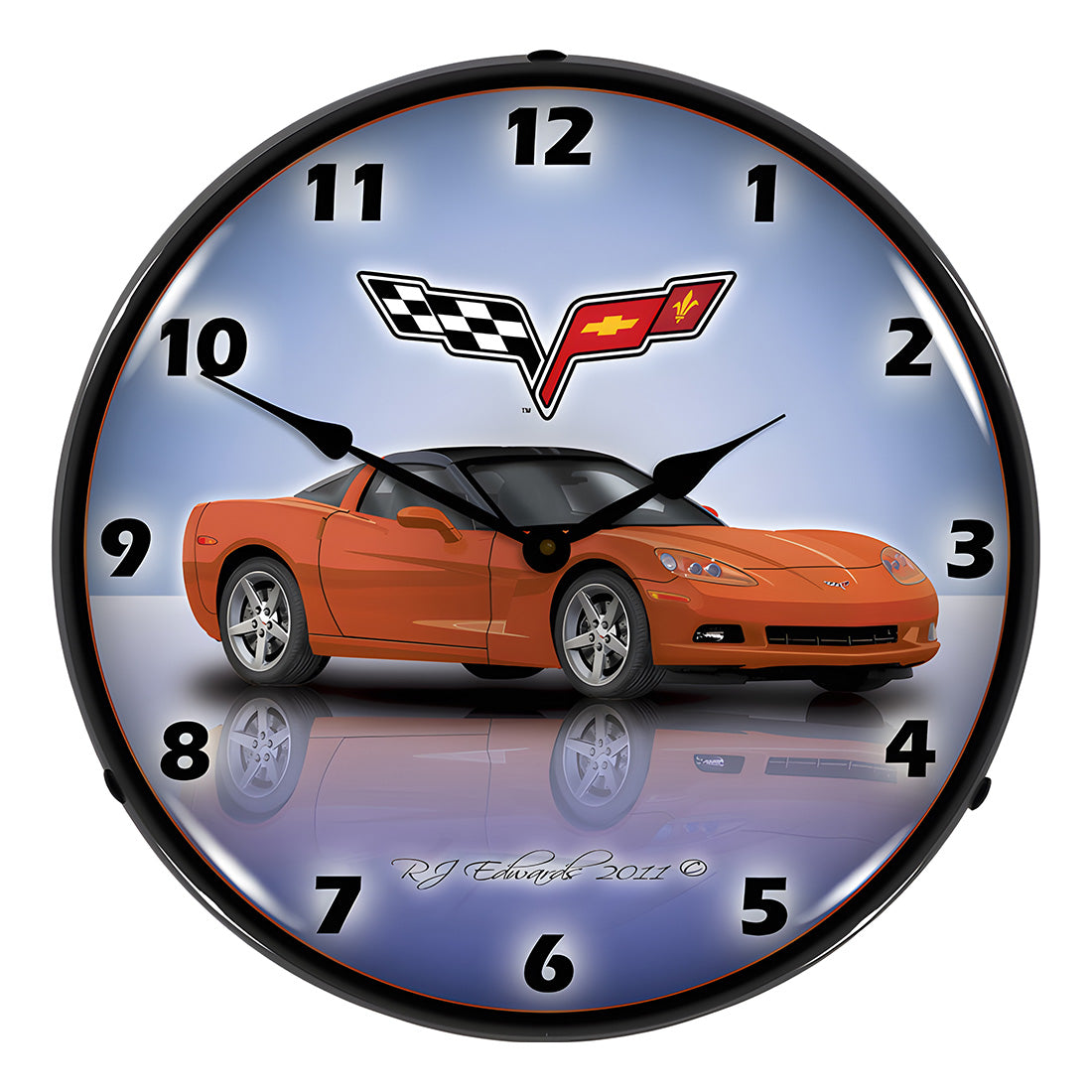 Collectable Sign and Clock C6 Corvette Inferno Orange Backlit Wall Clock