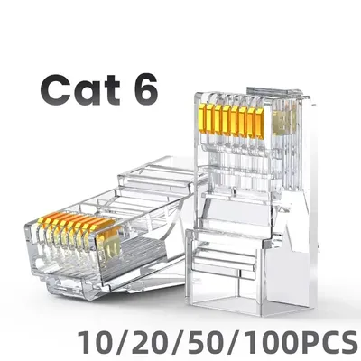 RJ45 Connector Ethernet Cable Cat6 Connector 10/20/50/100pcs Ethernet Cable Crimp Connectors UTP Network Plug for Network