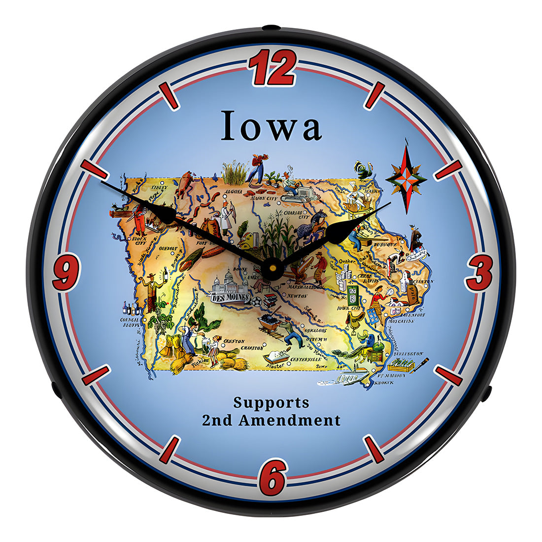Collectable Sign and Clock Iowa Supports the 2nd Amendment Backlit Wall Clock
