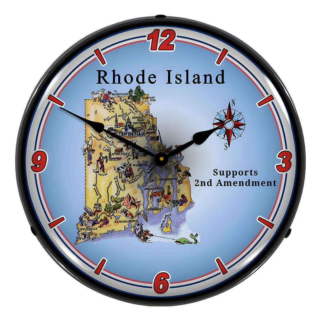 Collectable Sign and Clock Rhode Island Supports the 2nd Amendment Backlit Wall Clock