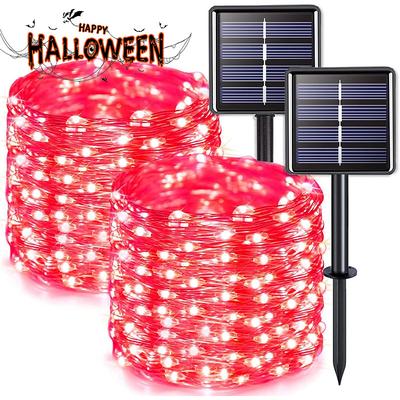 2 Pcs 10M/33FT 100 Led Beads Outdoor IP44 Waterpoof Solar Fairy String Lights Halloween, Christmas, Wedding, Valentine's Day, Courtyard, Lawn, Garden, Festive Atmosphere Decoration, Copper Wire Light