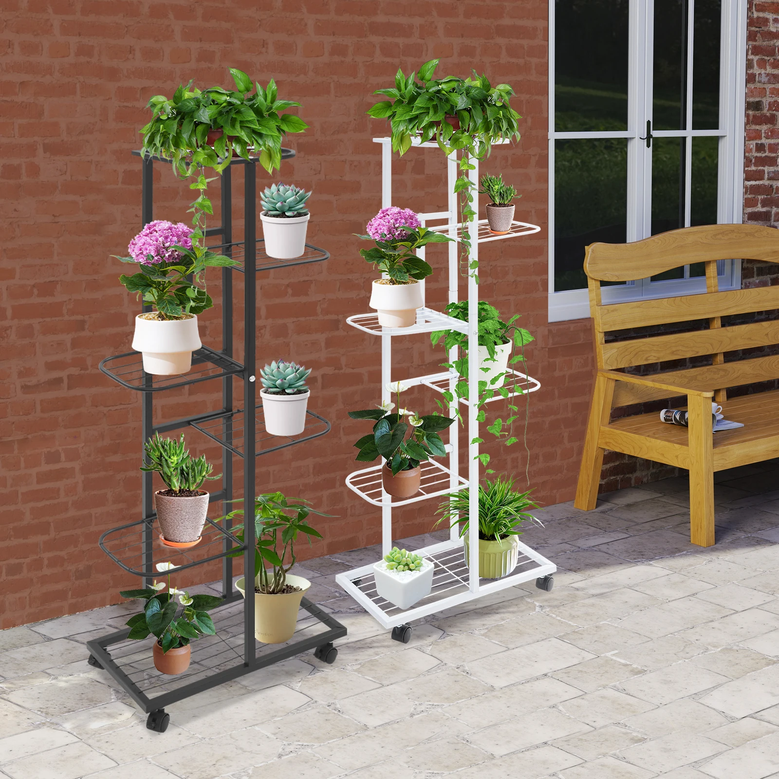6-stufiger Pflanzenständer mit Rädern, Eisen-Multi-Regalhalter für Pflanzen im Innen- und Außenbereich, 11 Pfund Kapazität, mobiler Aufbewahrungsorganisator Image