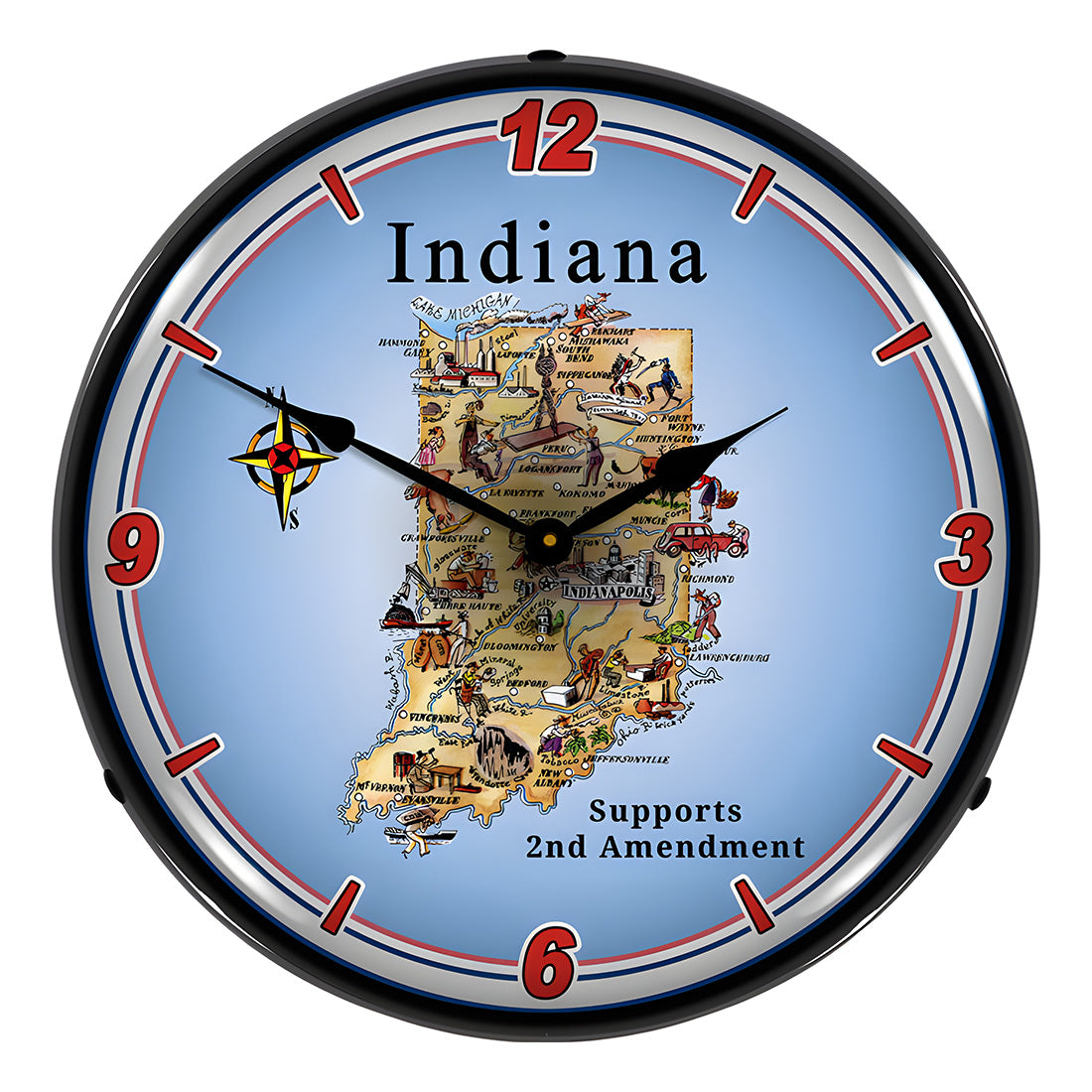 Collectable Sign and Clock Indiana Supports the 2nd Amendment Backlit Wall Clock