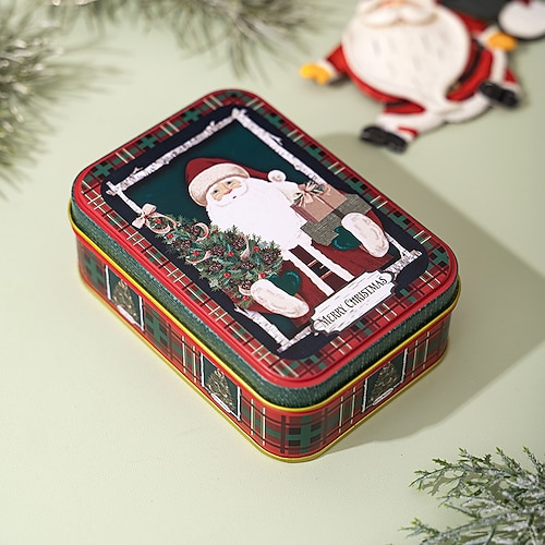 Scatole per biscotti natalizi con coperchi per fare regali, contenitori di latta natalizia, mini scatole di metallo con coperchio, caramelle per le feste, contenitori per biscotti, confezioni regalo,