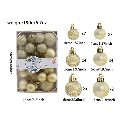 26 palline per albero di Natale, ornamenti infrangibili, decorazioni sospese per albero di Natale, dimensioni assortite, decorazioni colorate per feste natalizie, 4 cm, 5 cm, 6 cm