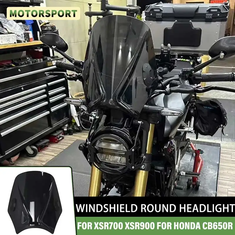 Motorrad Windschutzscheibe Runde Scheinwerfer Street Bikes Windabweiser Für XSR700 XSR900 Für HONDA CB650R Für Kawasaki Für DUCATI Image