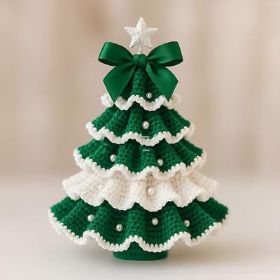 DIY Crochet Christmas Tree Kit Beginner Christmas Kit Tree Bow Pearl Embellishment Christmas Party Crochet Decorations Handmade Holiday Decoration Set for Crafts Lovers