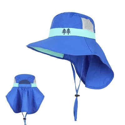 Sun Hat with Neck Flap for Youth Boys and Girls, Beach Caps for Kids, Safari Visor, UPF 50 +, 54-58cm, Summer, 8-15 Years Old