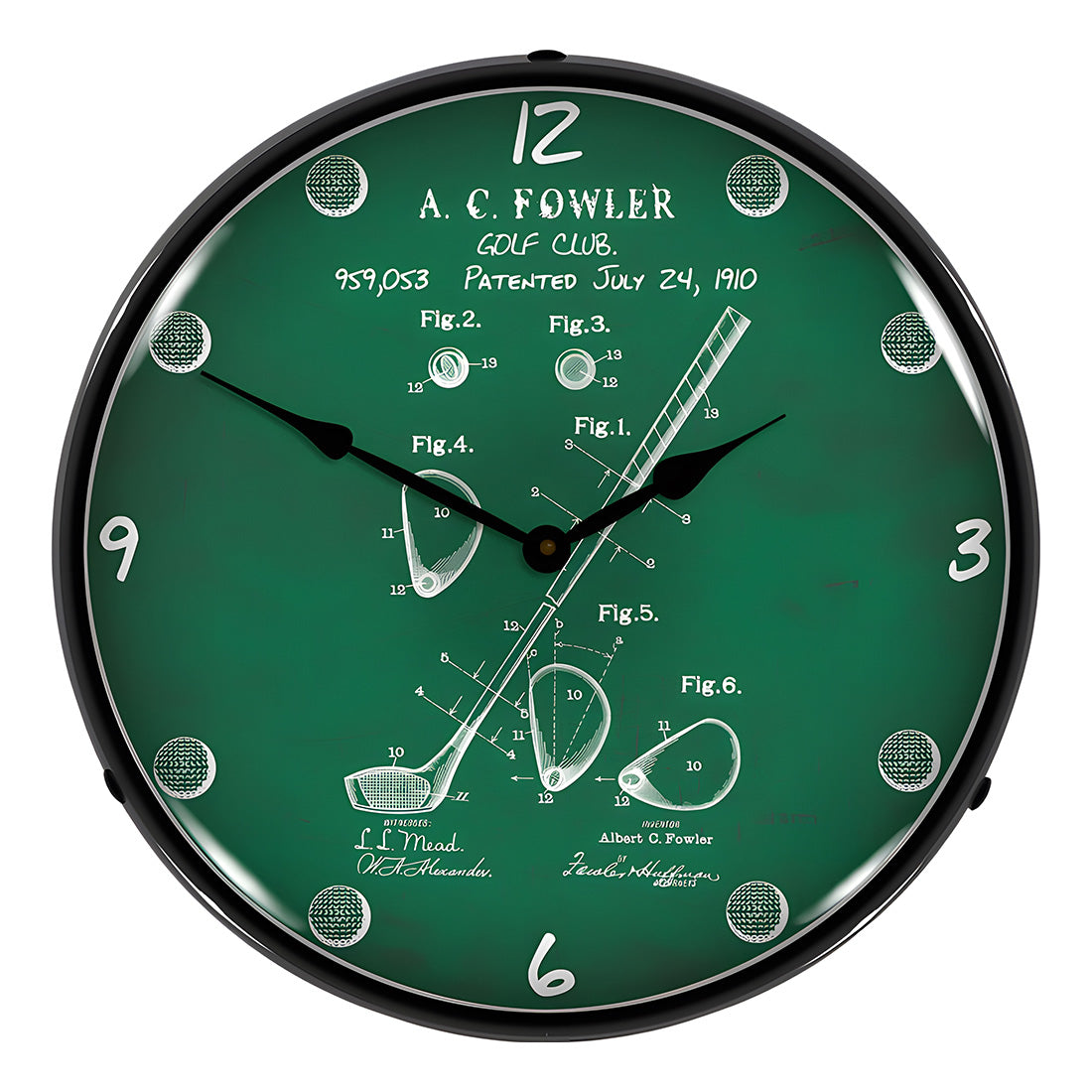 Collectable Sign and Clock 1910 Golf Club Patent Blueprint Backlit Wall Clock