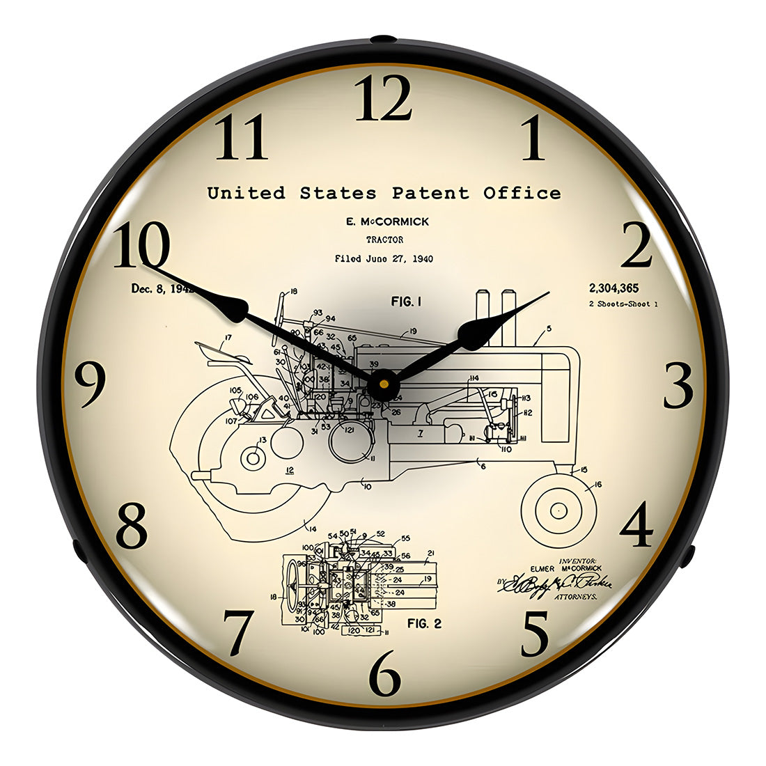 Collectable Sign and Clock 1942 John Deere McCormick Tractor Patent Blueprint Backlit Wall Clock