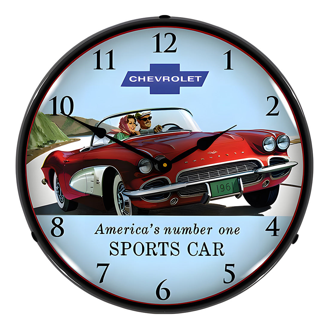 Collectable Sign and Clock 1961 Corvette Backlit Wall Clock