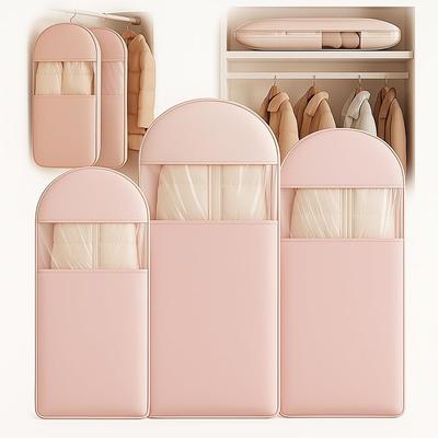 3Pcs Space Saving Hanging Garment Bag Set with Self Compression Zipper Dust Cover for Coats Down Jackets Closet Clothes Organizer with Clear Window