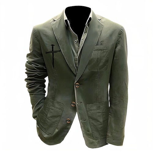 Per uomo Stampa Croce Blazer Giacca da abito in cotone Cappotto da abito Casual All'aperto Abbigliamento Quotidiano Tasche Multiple Giacca da abito con fodera a righe a tre bottoni Autunno Inverno
