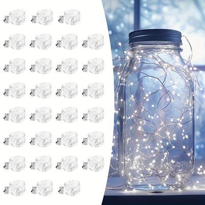 30 Pcs 2M/7FT 20 LED Beams Fairy String Lights Halloween Christmas Valentine's Day Wedding Party Indoor and Outdoor Atmosphere Decoration Lights DIY Gift Decoration Copper Wire Light String LR44 3