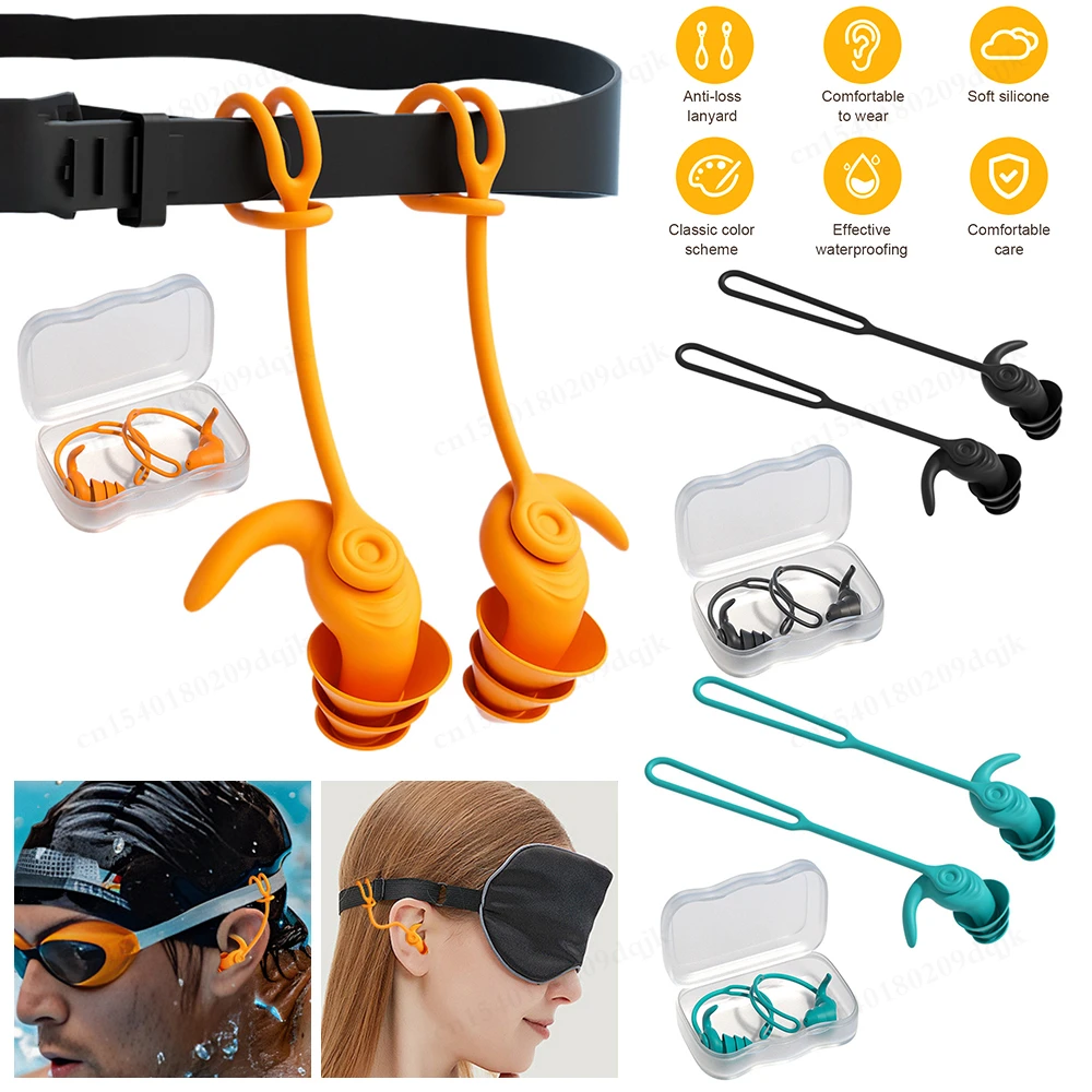 3-lagige Silikon-Ohrstöpsel, Schlaf-Ohrstöpsel, Geräuschreduzierung, Schwimmen-Ohrstöpsel mit Lanyards, Seil zum Tauchen, Unterwasser-Ohrstöpsel Image