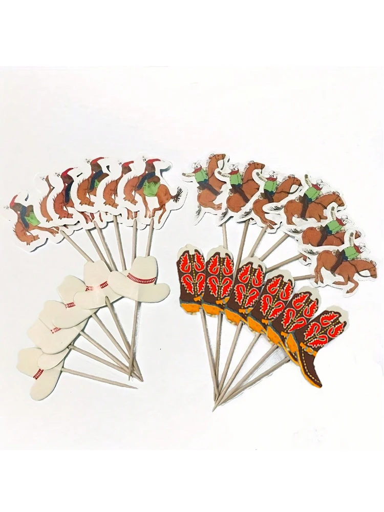 24/48 Stück Pappbecher mit West-Cowboy-Motiv, Kuchendeckel, Picks, Kucheneinsatz, dekoratives Mithelfer, Geburtstag, einzelne coole Partydekorationen Image