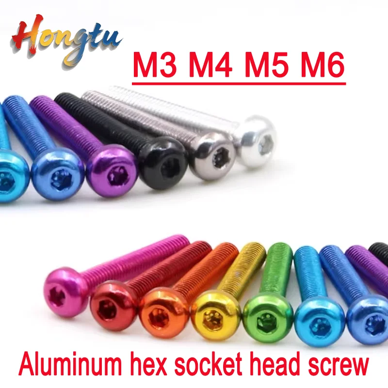 M3 M4 M5 M6*5/6/8/10/12/16/20/25/30 bunte Aluminium-Innensechskantschraube. 10 Stück Aluminium-Halbrundkopfschraube.