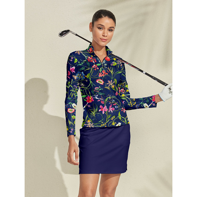 Women's Golf Polo Shirt Dark Blue Long Sleeve Top Ladies Golf Attire Clothes Outfits Wear Apparel