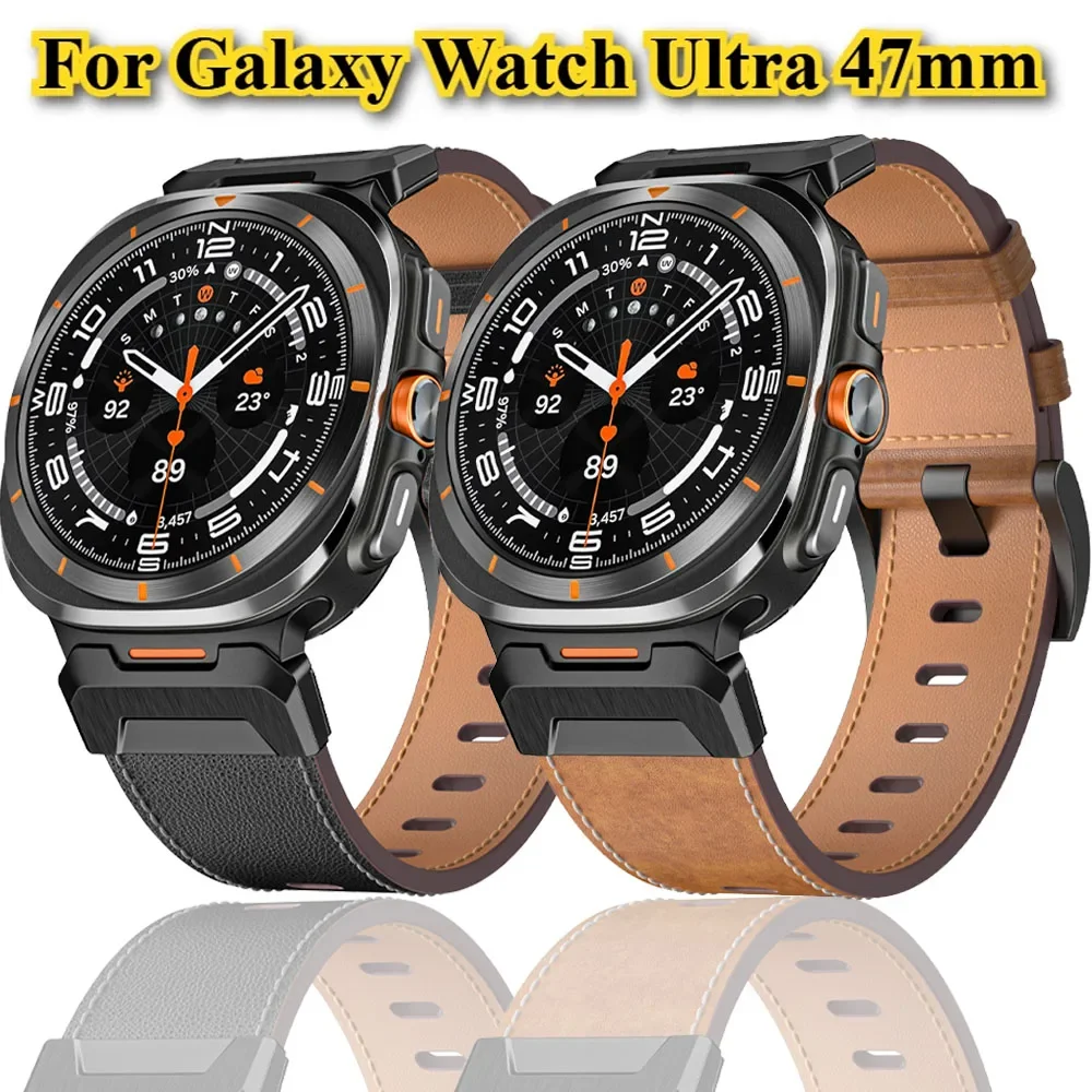 Metall + Lederarmband für Samsung Galaxy Watch Ultra 47 mm Edelstahl Business Armband Gürtel Galaxy Watch 8-7 Ultra 47 mm Band Image