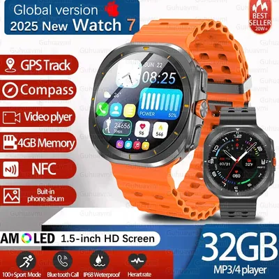 2025 Neue DT Watch 7 Ultra Smart Watch Männer 32 GB Speicher Video GPS NFC 47 mm AMOLED Fitness Sport Tracker Gesundheit Smartwatches Frauen