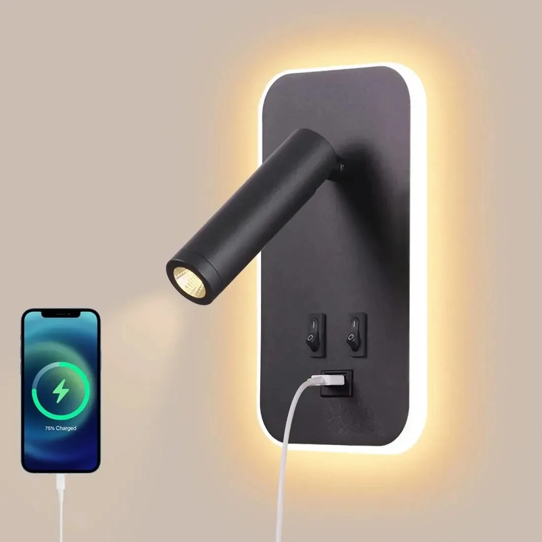 Nachttisch Wand leuchte LED Wand leuchte Wand Lese lampe mit Schalter und USB-Anschluss drehbare Wand leuchte Wand scheinwerfer Dekor Image