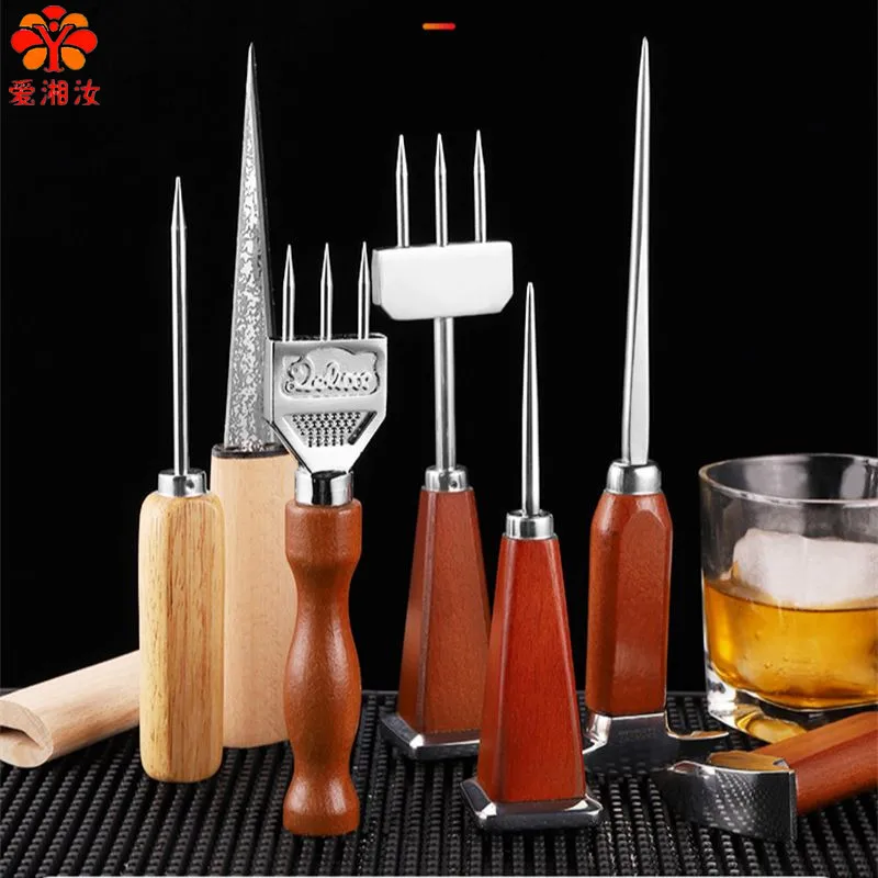 Cocktail-Eisrasierer mit Holzgriff für Barkeeper mit 3 Köpfen, Kegel-Eis-Ale-Zerkleinerer, Dreizack-Bar-Zubehör, Whisky-Werkzeuge