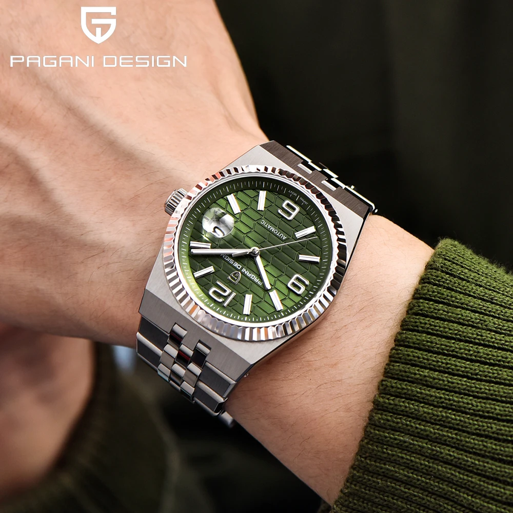PAGANI DESIGN Neue einfache europäische und amerikanische Mode mechanische Automatikuhr Herren Edelstahl leuchtende Herrenuhr + Box Image