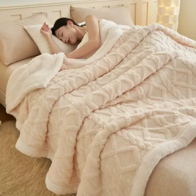 Warm Thicken Double Layer Sherpa Blanket, Winter Blankets for Beds, Throw Plaid, Taff Cashmere-like Quilt, Bedspread on the Bed