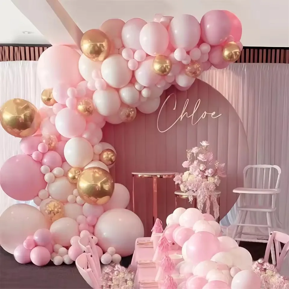 104 Stück Retro Rosa Gold Luftballons Girlande Bogen Kit Geburtstag Party Dekoration Kinder Baby Dusche Hochzeit Party Supplies Letax Ballons Image
