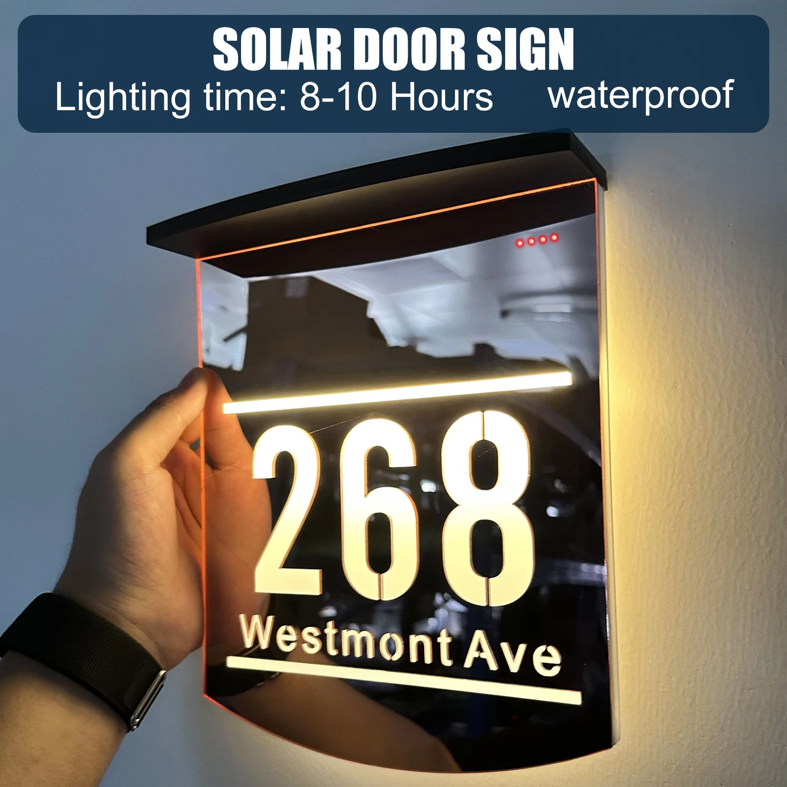 Maßgeschneidertes Solar-Hausschild für den Außenbereich, LED-beleuchtetes 3D-Lasergeschnittenes Hausnummern aus Acryl, personalisiertes Familienadresse-Schild für den Außenbereich Image