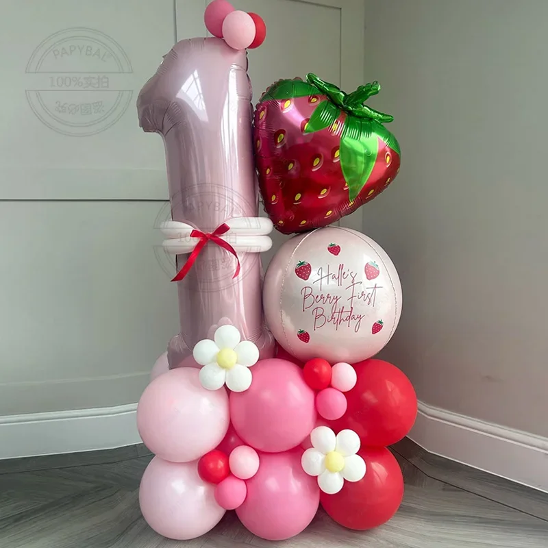49 stücke Obst Erdbeere Ballon Spalte Set Mädchen Prinzessin Geburtstag Bunte Baby Dusche Geschlecht Offenbaren Party Dekore Hochzeit Globos Image