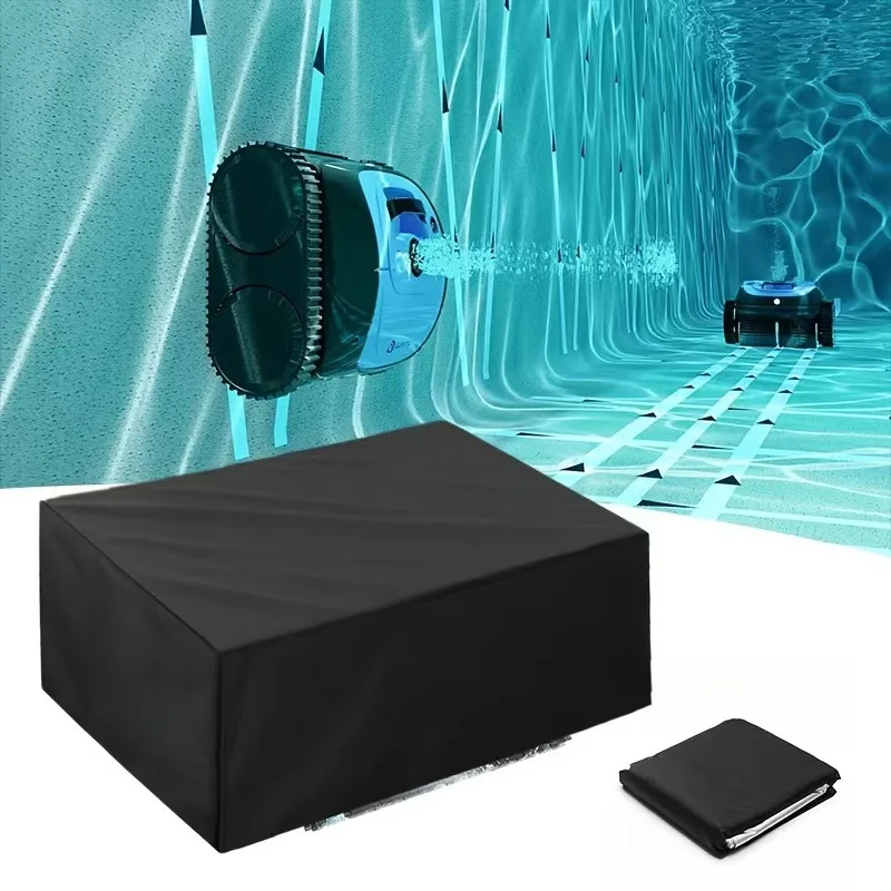 1-teilige schwarze Pool-Reinigungsabdeckung, Schmutzbarriere aus Oxford-Stoff, mit verstellbaren Bodenbindegurten Image
