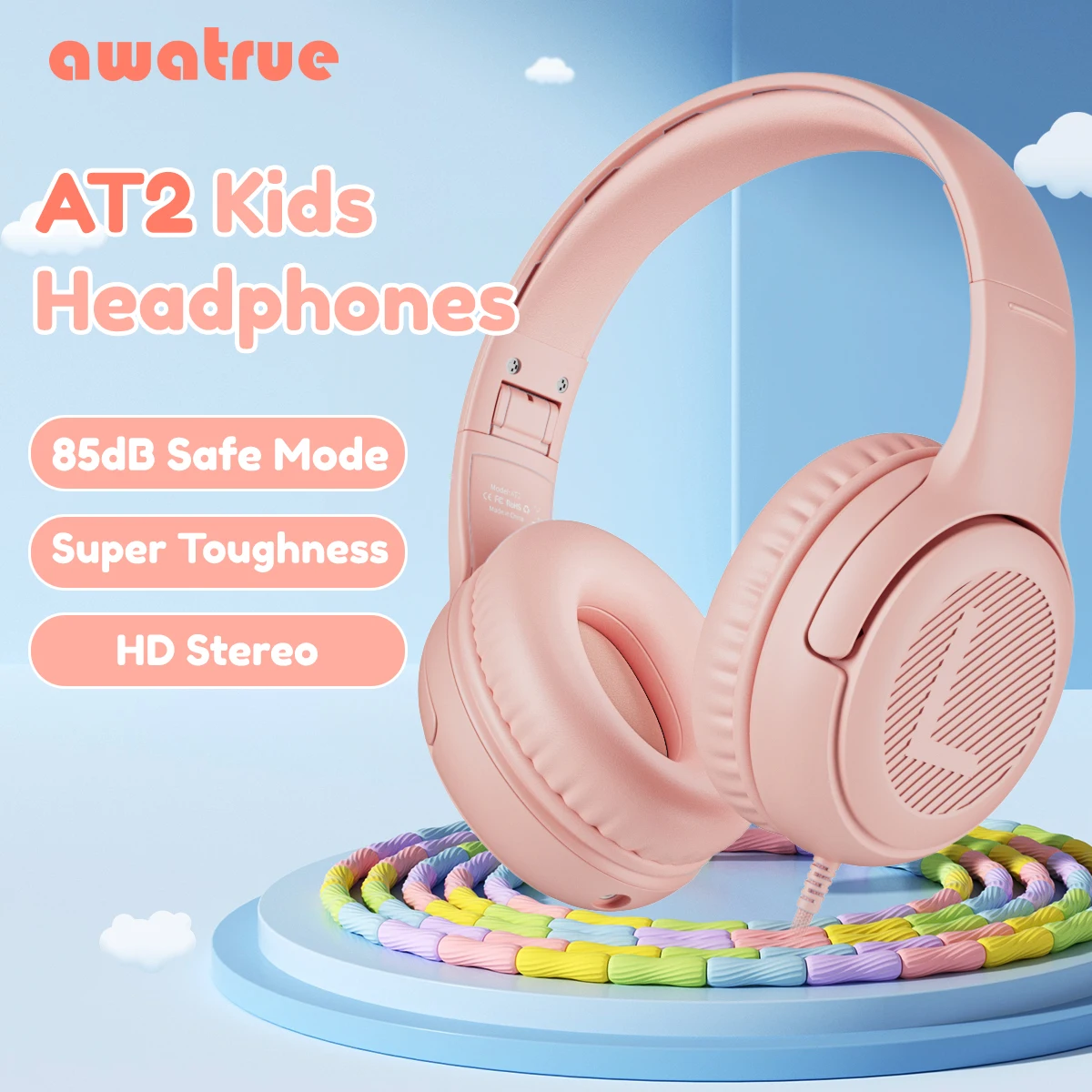 Awatrue Kinder-Kopfhörer, bequeme Kleinkind-Headsets für die Schule, ideale Geschenke für Sohn, Tochter, Klang- und sicheres Hörerlebnis Image