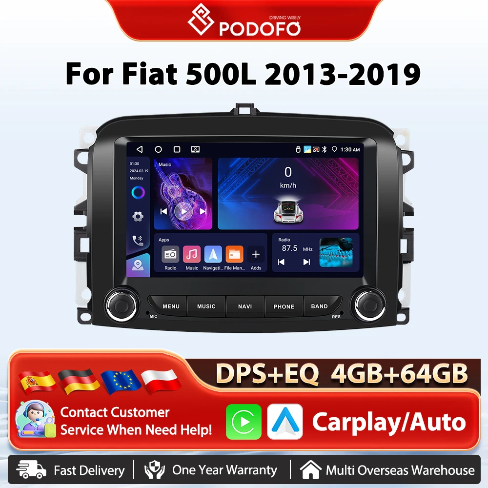 Podofo 7 zoll WIFI Carplay Auto Multimedia Player Für FIAT 500L Android GPS Navigation Auto Radio Mirrorlink Touchscreen Radio Image