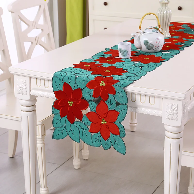 38x176cm Weihnachten Gestickte Grüne Tisch Flagge Tischdecke Nordic Couchtisch Abdeckung TV Schrank Abdeckung Tuch Hause esszimmer Matte Image