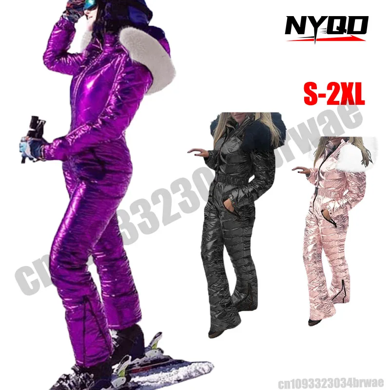 Winter frauen Kälte Schutz Kleidung Reiten Windschutzscheibe Overall Overall Sport Mit Kapuze Baumwolle Anzug Warme einteiliges Ski Anzug Image