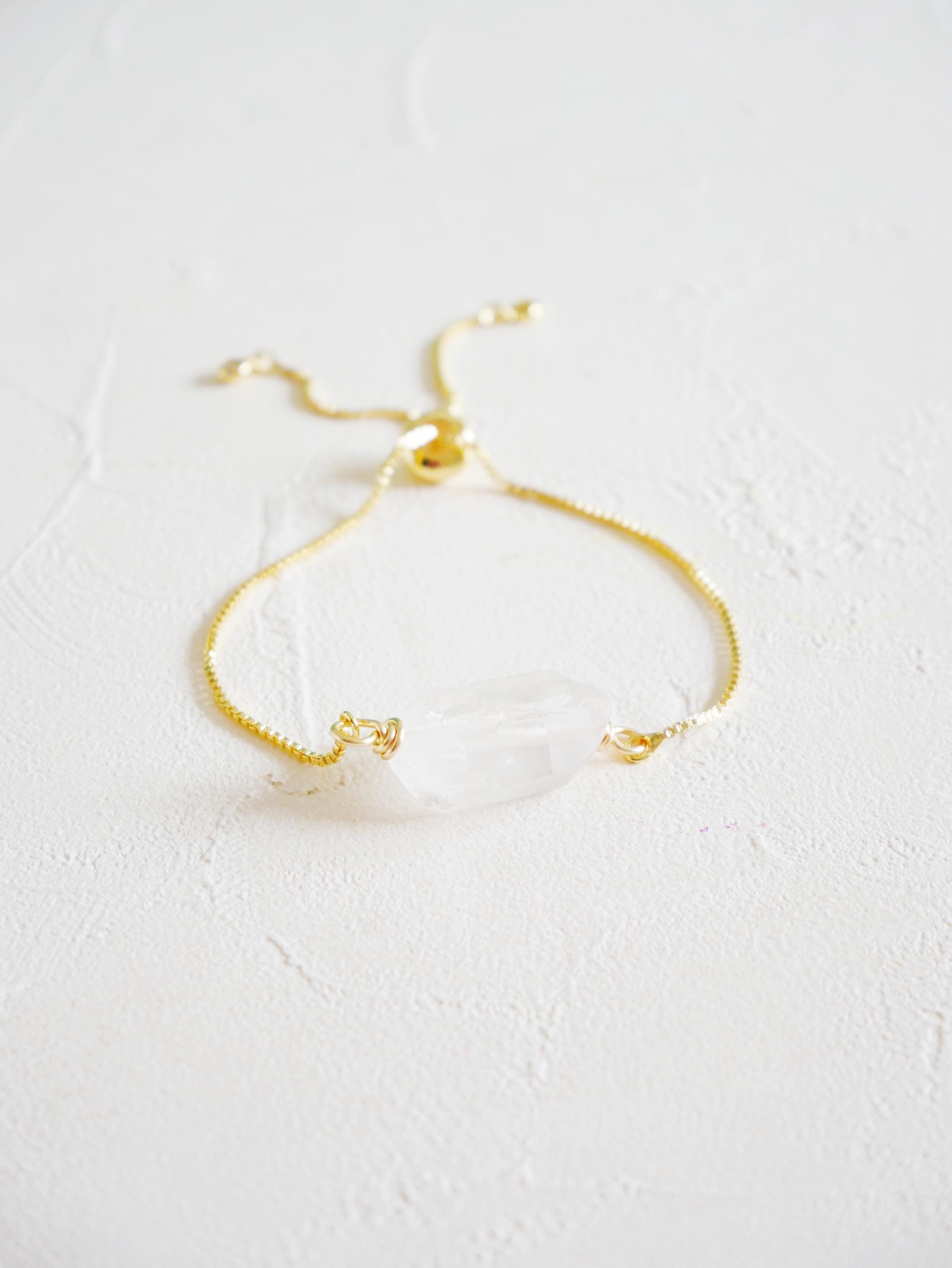 Bracciale in quarzo bianco, bracciale con pietre preziose, bracciale in cristallo, bracciale scorrevole, bracciale minimalista, bracciale delicato, br