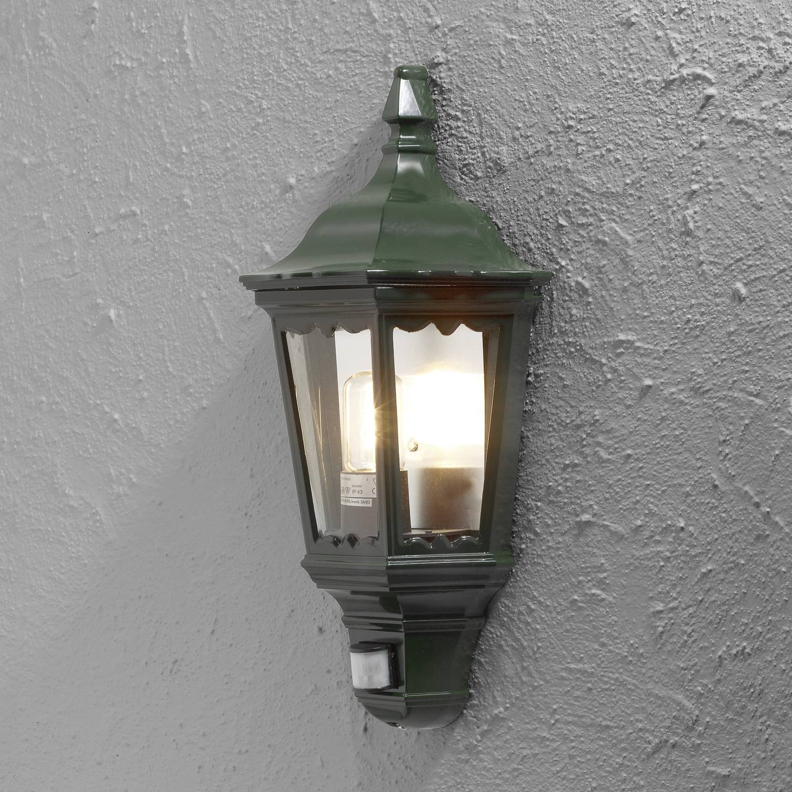 Konstsmide Outdoor Sensor Wall Light FIRENZE, Green, Glass, Country House / Rustic, Outdoor Wall Light