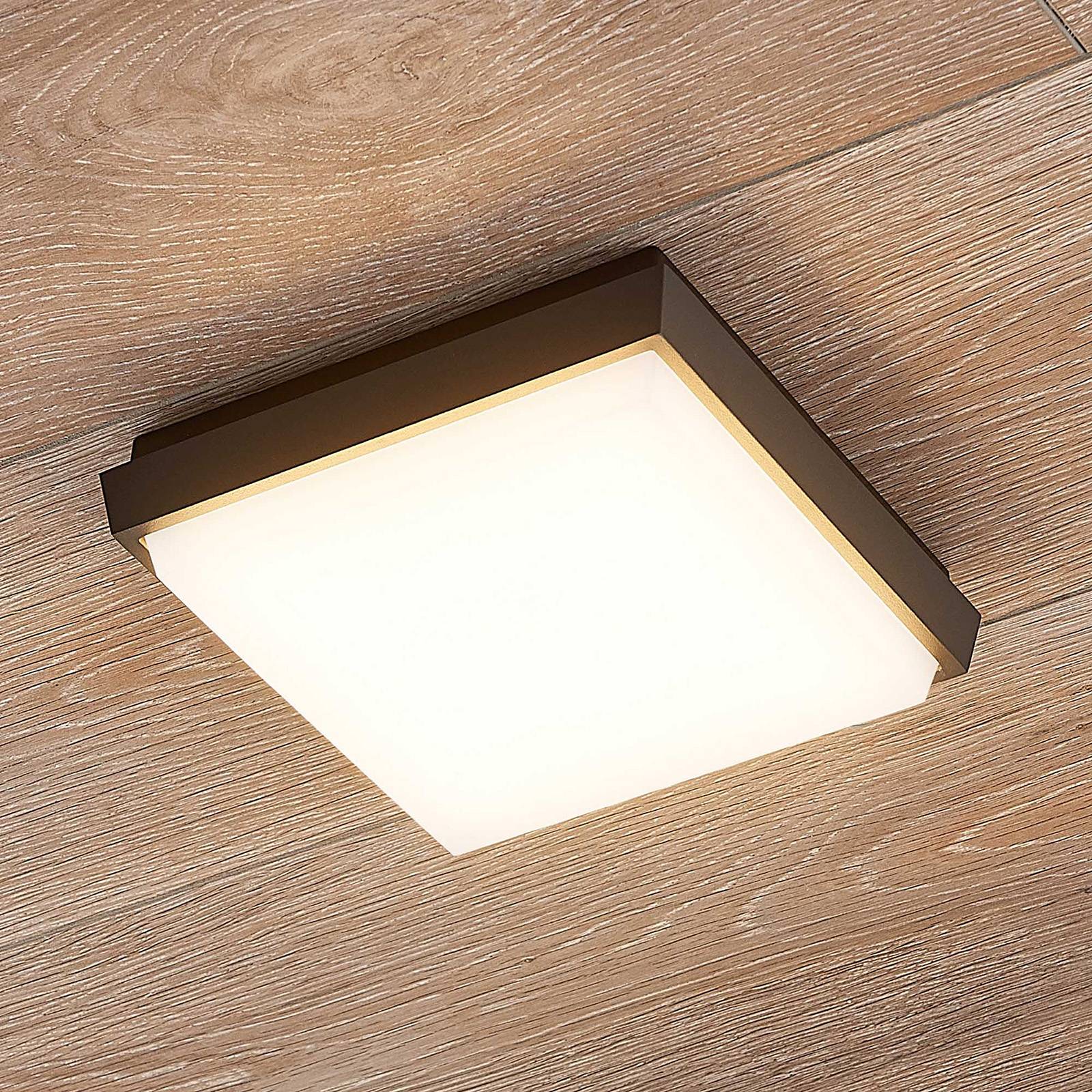 Amra LED outdoor ceiling light angular 17.5 cm Lucande, Alu / grey / zinc, Plastic, Modern, Ceiling Light Outdoor