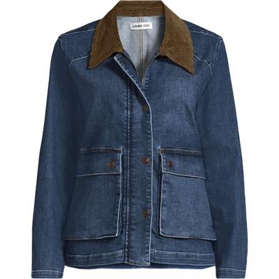 Corduroy Collar Denim Jacket, Women, size: 28-30, plus, Blue, Spandex/Cotton-blend/Poly-blend, by Lands' End
