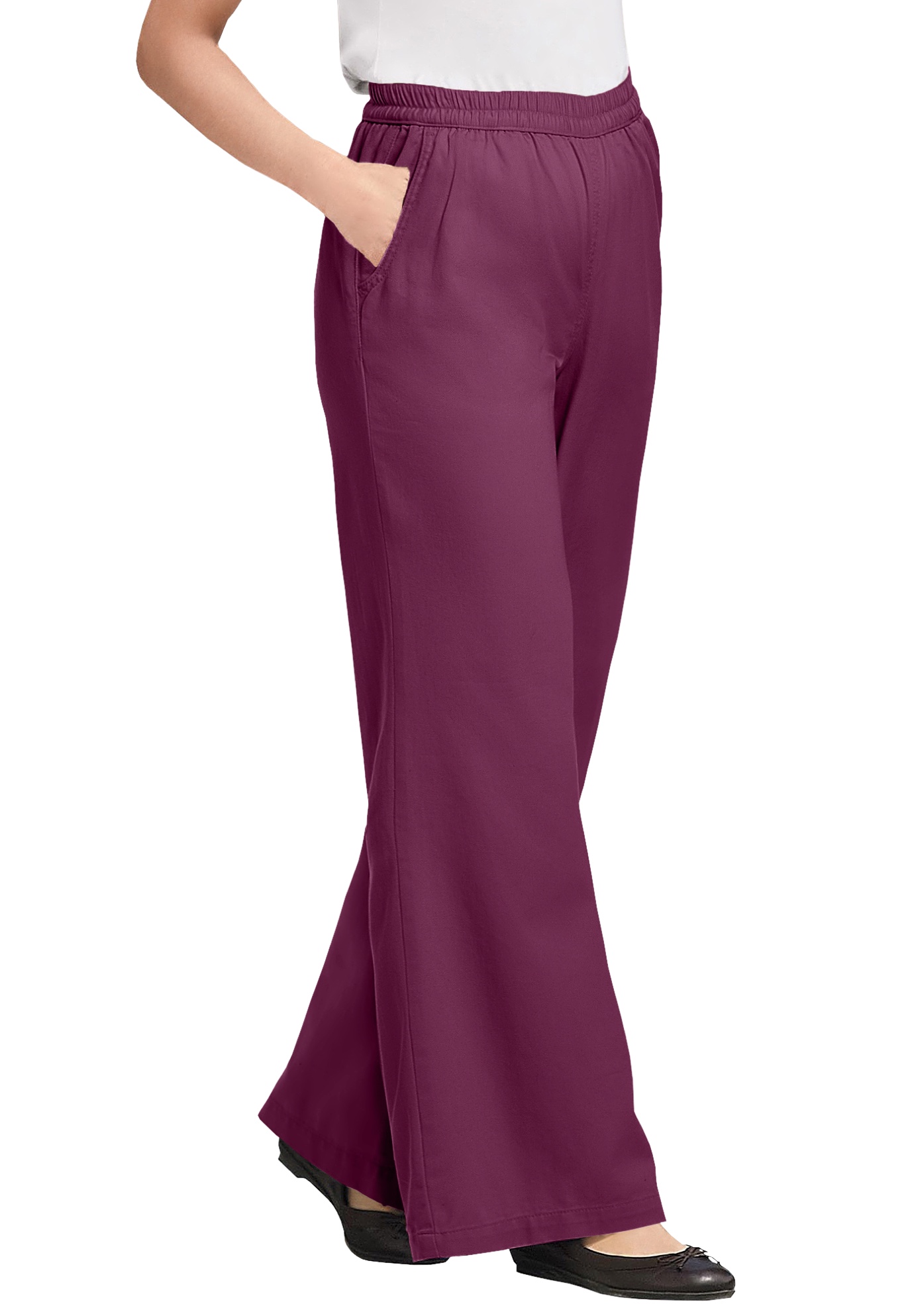 Plus Size Women's Perfect Elastic-Waist Wide-Leg All-Cotton Pull-On Denim Jeans by Woman Within in Deep Claret (Size 40 W)