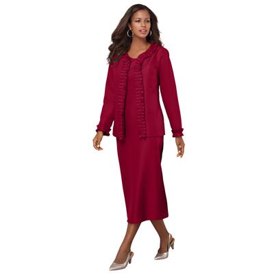 Plus Size Women's Plus Size Long Sleeve Pleated Jacket Dress Set - Elegant 2-Piece Sheath Suit by Roaman's in Rich Burgundy (Size 32 W)