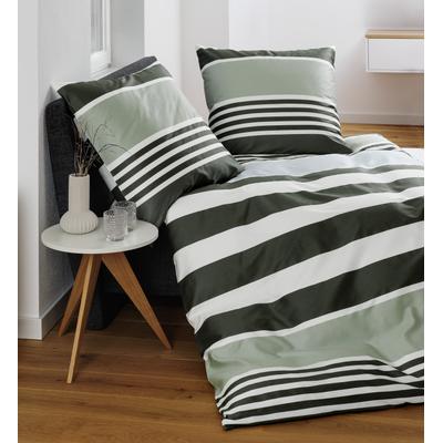 Bettwäsche JANINE "Mako-Satin87108 07", dunkles salbeigrün, B/L: 155cm x 220cm, , Mako-Satin, B/L: 80cm x 80cm, Mako-Satin, Obermaterial: 100% Baumwolle, Bettwäsche, mit Reissverschluss Image