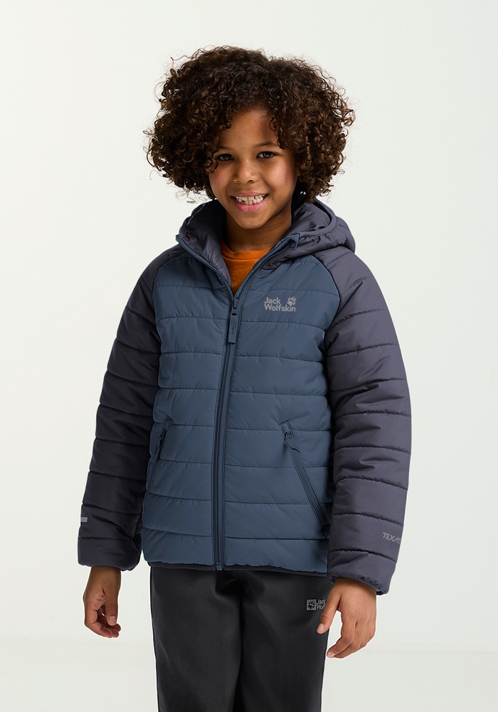 Outdoorjacke JACK WOLFSKIN "ZENON JKT KIDS", Kinder, Gr. 104, blau (midnightsky), Oberstoff: 100% POLYESTER; Kontrastmaterial 1: 100% POLYESTER; Füllung 1: 100% POLYESTER; Futter 1: 100% POLYESTER, Jacken Image