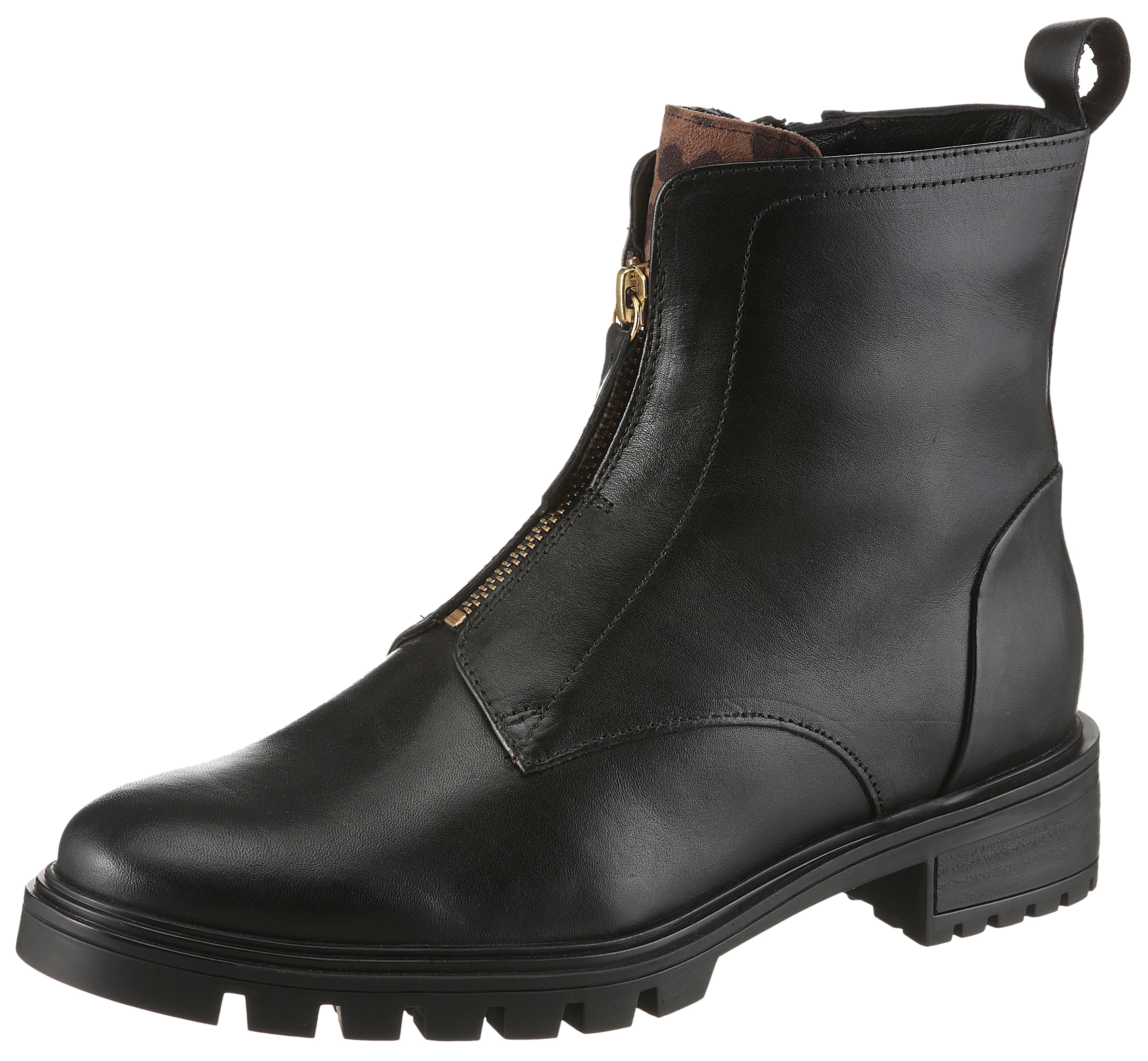 Stiefelette ARA "TULSA", Damen, Gr. 8 (42), schwarz (schwarz, leo), Glattleder, unifarben mit Farbeinsatz, Schuhe Stiefelette, Boots, Winterboots in Weite G (= weit)
