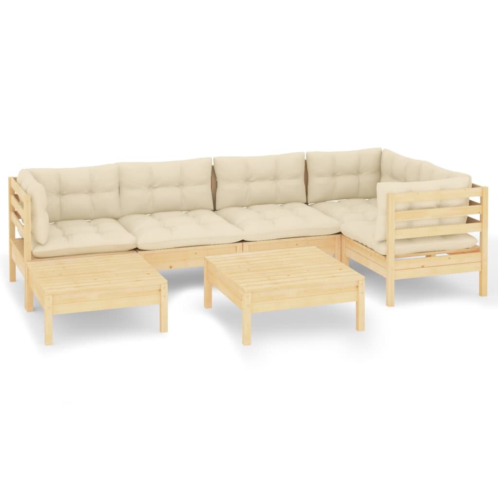 vidaXL 7-tlg. Garten-Lounge-Set mit Creme Kissen Massivholz Kiefer Image