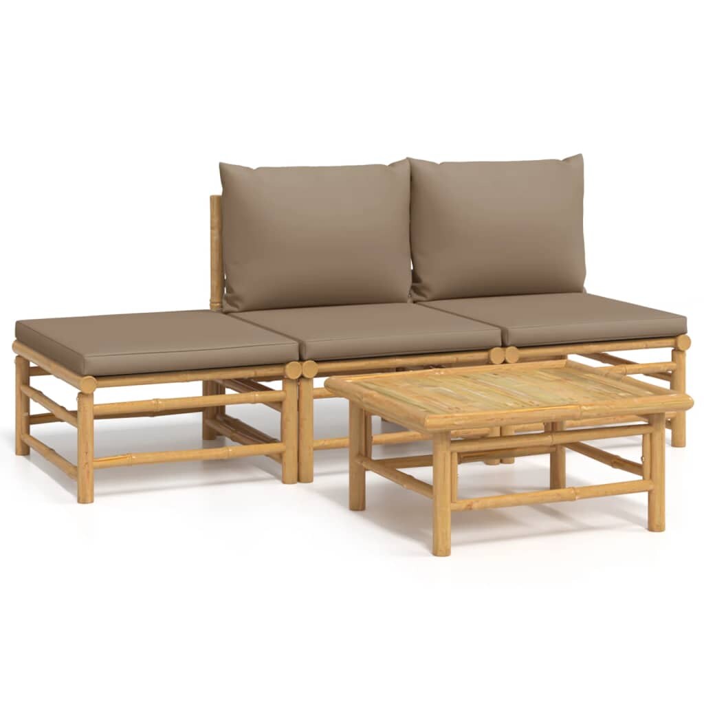 vidaXL 4-tlg. Garten-Lounge-Set mit Taupe Kissen Bambus Image