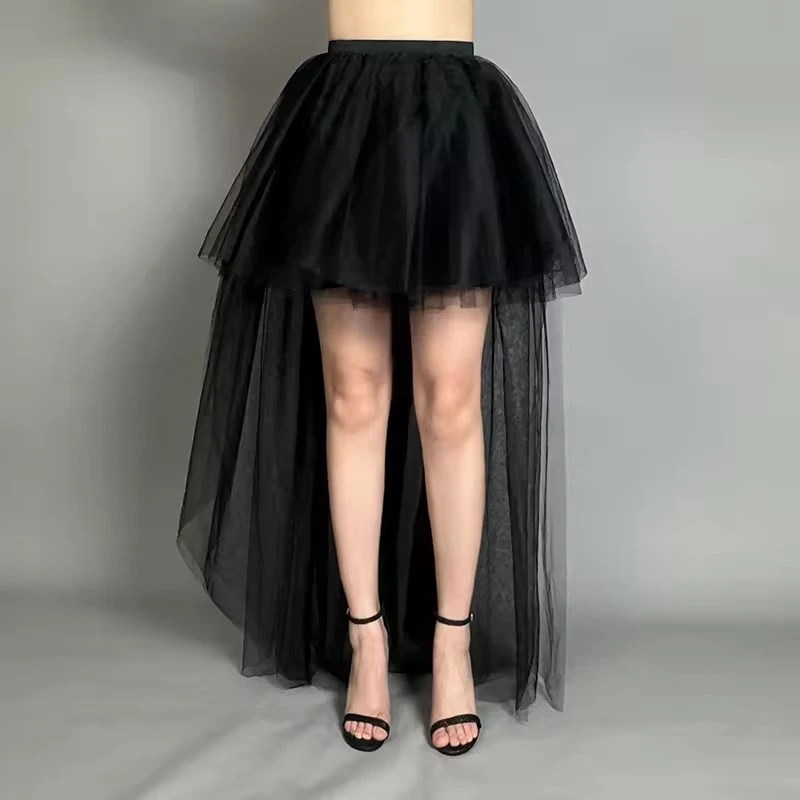 Misshow Gothic High Low Tutu Rock Mesh Punk Langer Rock für Halloween Karneval Oktoberfest Party Hi-Low Kleid für Frauen